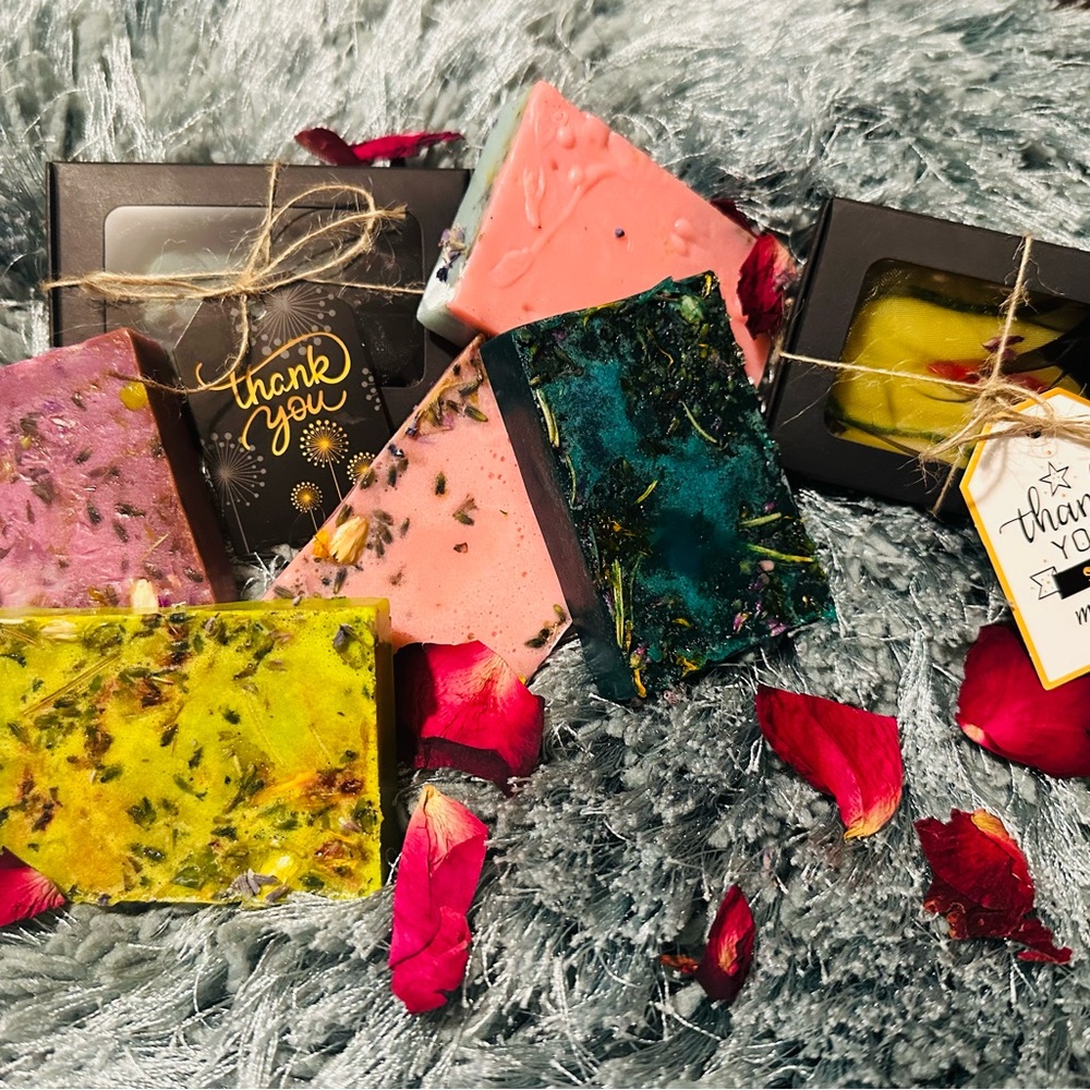 Handcrafted Floral Artisan Soap Bar - Pink, Yellow, Green Variants —set of 3